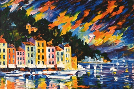 Leonid Afremov "Portofino Harbor" Embellished Giclée on Canvas, Signed 2/25