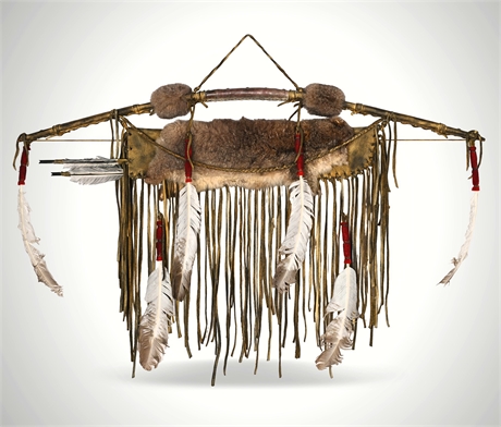 Large Fur, Feather & Leather Ceremonial-Style Wall Hanging