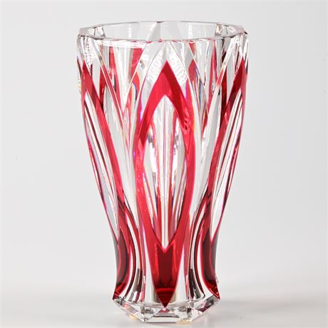 St. Louis Crystal Ruby Cut-to-Clear Vase