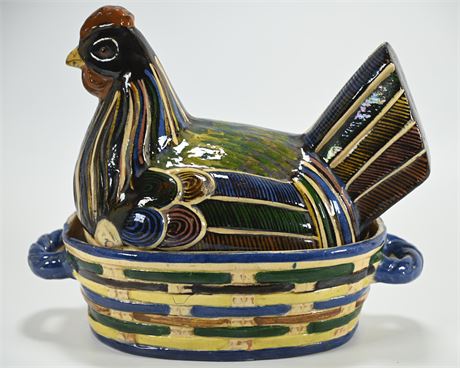 Antique Tlaquepaque Nesting Hen Mexican Pottery