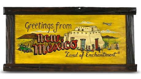 "Greetings from New Mexico Land of Enchantment" Hand Painted Retro Sign