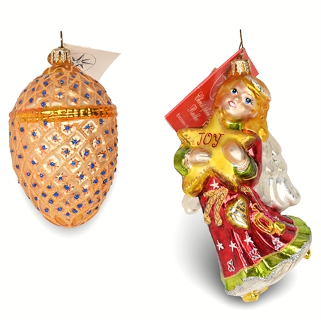 Pair Christopher Radko Blown Glass Ornaments