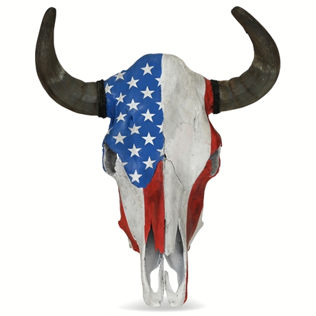 Patriotic USA Flag Steer Skull by Las Cruces Artist David Ramirez