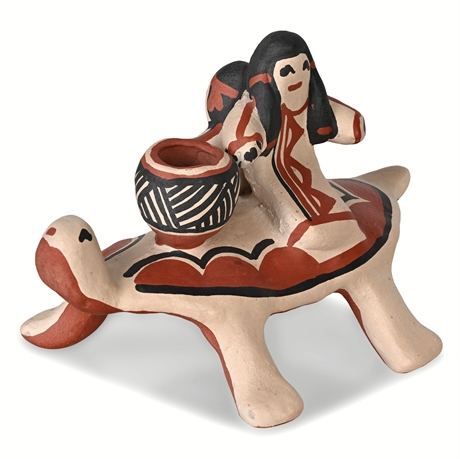 Cochiti Pueblo Storyteller Turtle Figurine – Signed D.M., 1996
