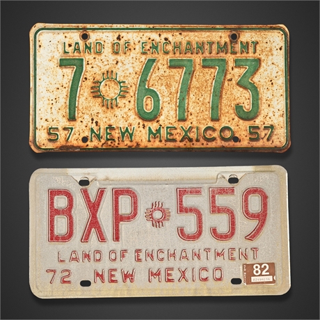 Pair of Vintage New Mexico "Land of Enchantment" License Plates, 1957 & 1972