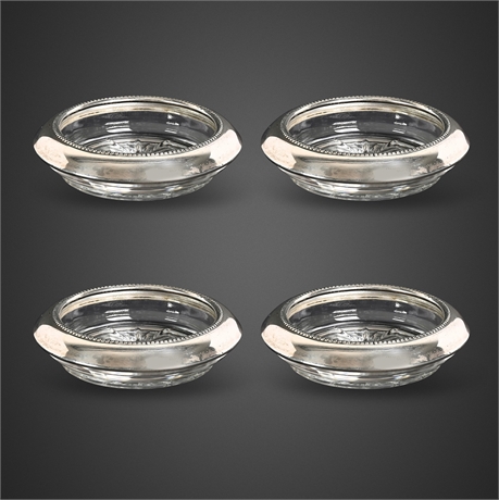 Frank M. Whiting & Co. Sterling Silver & Pressed Glass Coasters, Set of 4