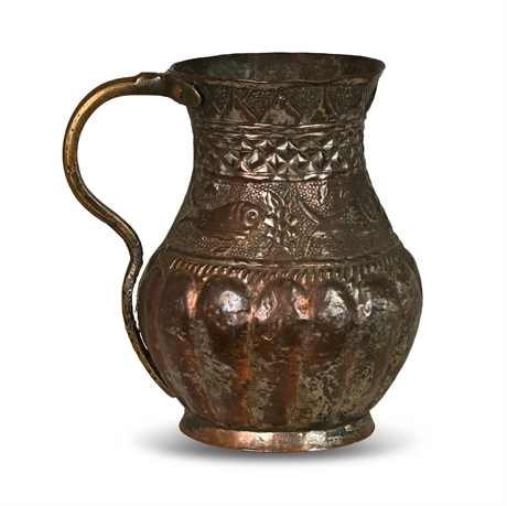 Antique Copper Repousse Pitcher