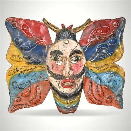 Hammered Copper Mariposa Dance Mask — El Limón Guerrero, Mexico