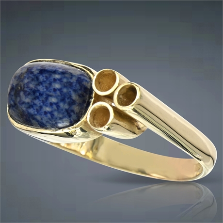 14K Yellow Gold Lapis Lazuli Ring with Tubular Design Elements