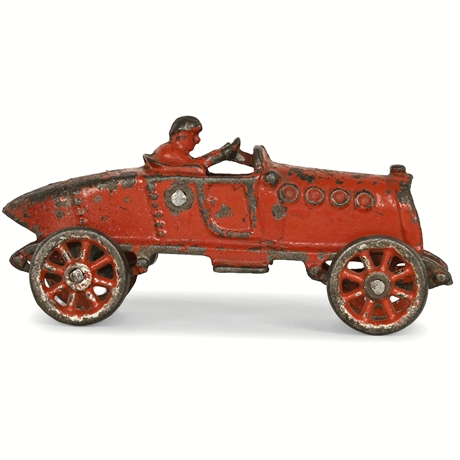Early American Cast Iron Racer, Red Finish, Unmarked Foundry, 5"