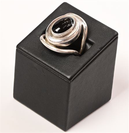 Contemporary Sterling and Onyx Ring