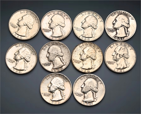 1951 - 1964 (9) Washington Silver Quarters