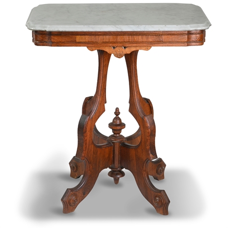 Antique Victorian Carved Walnut Marble Top Side Table