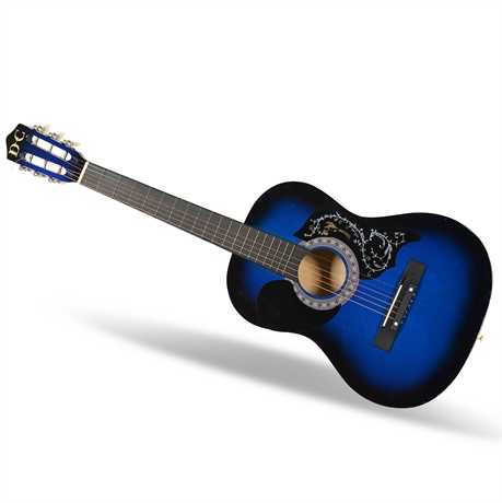 Blue Acoustic Guitar with Dragon Design