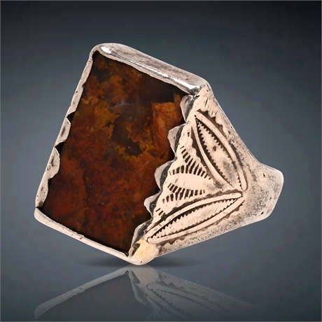 Sterling Silver and Agate Gent's Ring