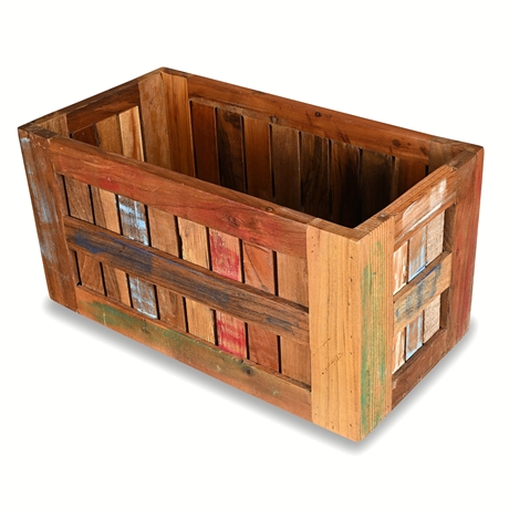Reclaimed Painted Wood Slat Storage Crate with Multicolor Patina
