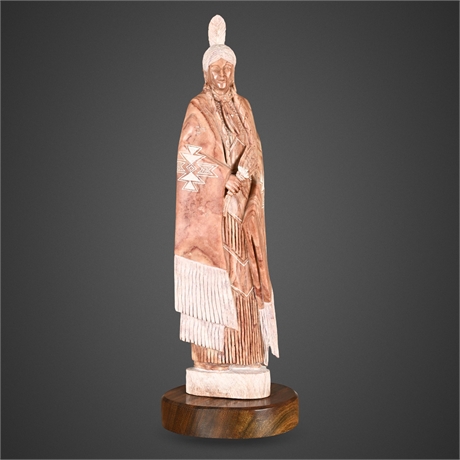 Leslie Pablo (Navajo) Alabaster Sculpture of Navajo Woman, Signed & Dated 2005