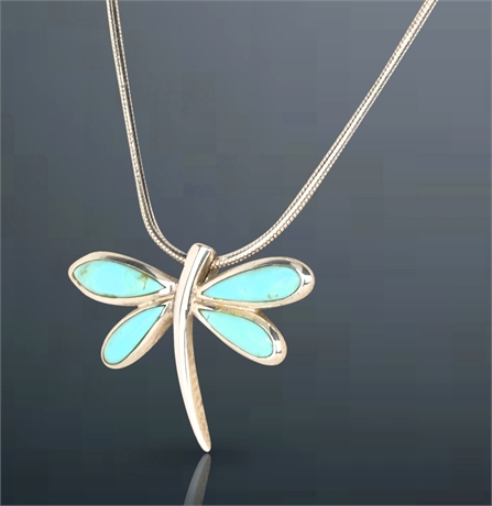 Sterling Silver & Turquoise Butterfly Necklace and Pendant Set