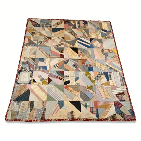 1926 Hand-Stitched Crazy Quilt with Embroidered Date Block