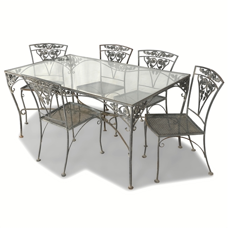 Woodard 'Orleans' Pattern Wrought Iron and Cast Metal Dining Set