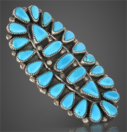 Vintage Navajo BTC Sterling Silver Turquoise Cluster Ring, Size 8 – 22.8g