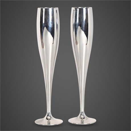 Nambé 6112 Polished Alloy Champagne Flutes, Pair, 1996