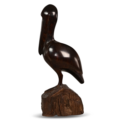 Vintage Carved Ironwood Pelican Sculpture