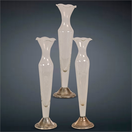 Sterling Silver & Cut Glass Bud Vases