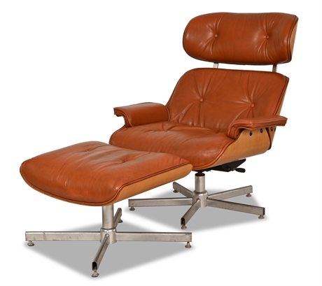 Vintage Italian Leather COFEMO Eames Style Lounge Chair and Ottoman
