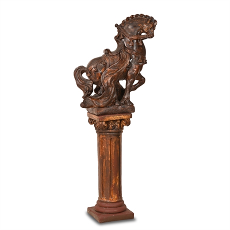 Vintage Horse Sculpture on Column Pedestal