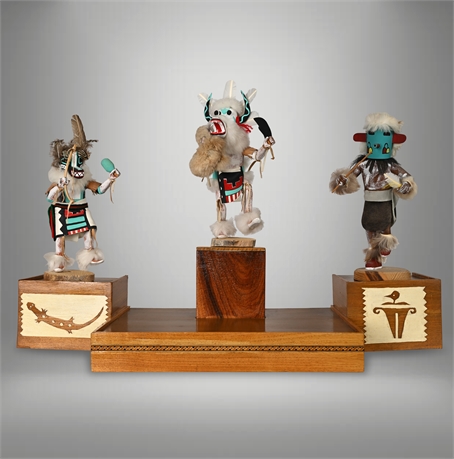 Marquetry Inlay Handcrafted Kachina Display Stand — Solid Wood