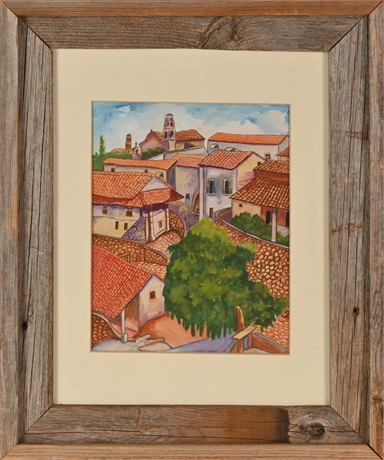 Original Watercolor Village Scene