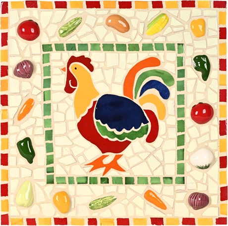 Cindy Duff Mosaic Tile Rooster Art – 15" Signed Panel