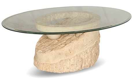 Travertine and Glass Cocktail Table