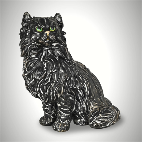 Large Hand-Painted Black Persian Cat Statue, Life-Size Figural Sculpture