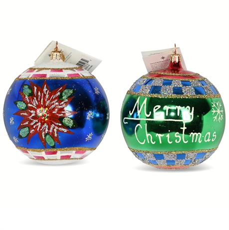 Christopher Radko "Harvest Ball" & "Fleur Du Jour" Blown Glass Ornaments