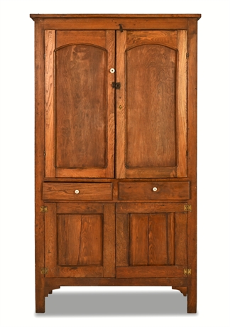 Antique Punched Wood Pie Safe with Blind Cupboard