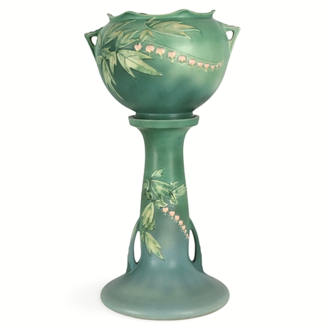 Roseville Pottery Jardinière on Pedestal – Bleeding Heart Pattern (1940)