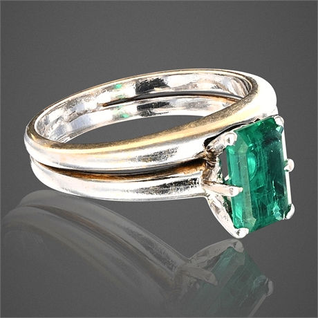 Vintage 14K White Gold Emerald Ring, Signed KB Karlan & Bleicher, Sz 5.5