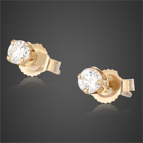 14K Yellow Gold Natural Diamond Stud Earrings – 1/8ct Each, Screw-Back
