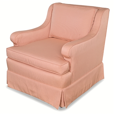 Custom Peach Gingham Skirted Club Chair — Removable Cushions