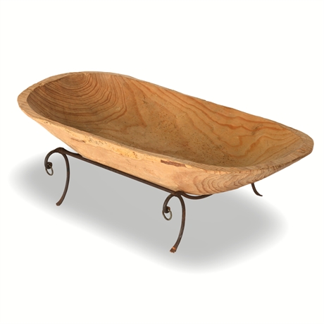 Wood Dough Bowl with Iron Stand