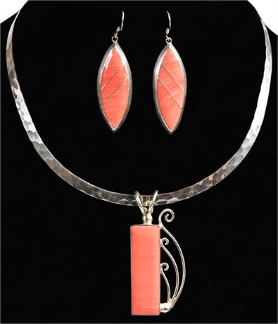 Sterling and Rhodochrosite Necklace and Earring Set