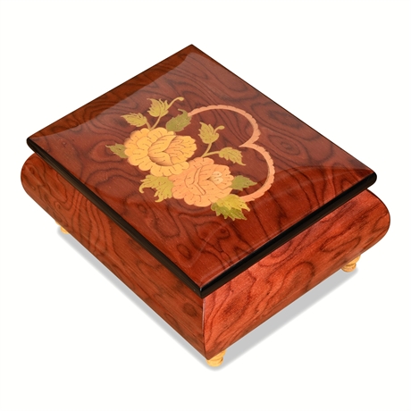 Ercolano Sorrento Floral Marquetry Musical Jewelry Box — "Love Story"