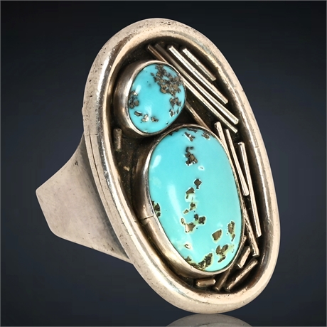 1960's Chunky Sleeping Beauty Turquoise Ring, Size 9