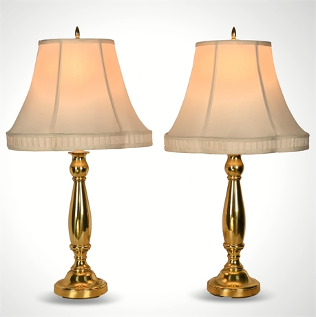 Pair 28" Brass Candlestick Style Lamps