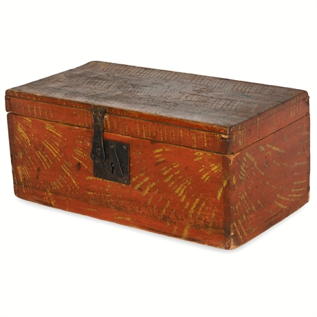 Antique 19th Century Pine Trunk with Hand-Painted Finish