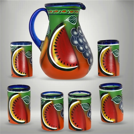 Hand-Blown & Painted Mexican Sangria Set – Vibrant 7-Piece Glassware Collection