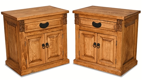 Pair Rustic Carved Panel Chests