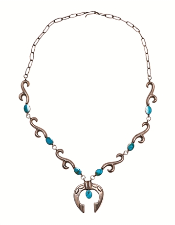 Vintage Sand Cast Sterling & Turquoise Necklace